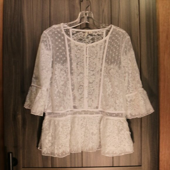 Cato Ivory Lace Large Bell Sleeve Blouse - Picture 1 of 5